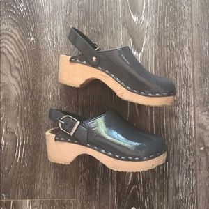 Kids Patent Leather Wooden Clogs